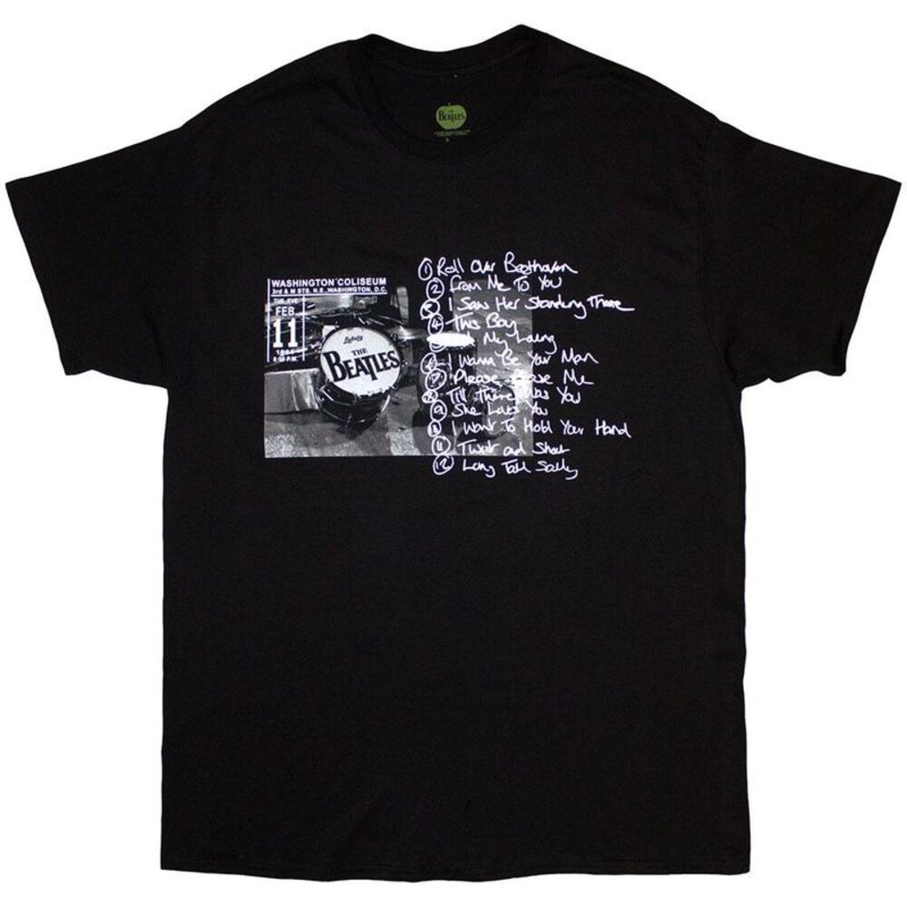 The Beatles Unisex Adult Washington Coliseum 64 Drum & Setlist T-Shirt / Black